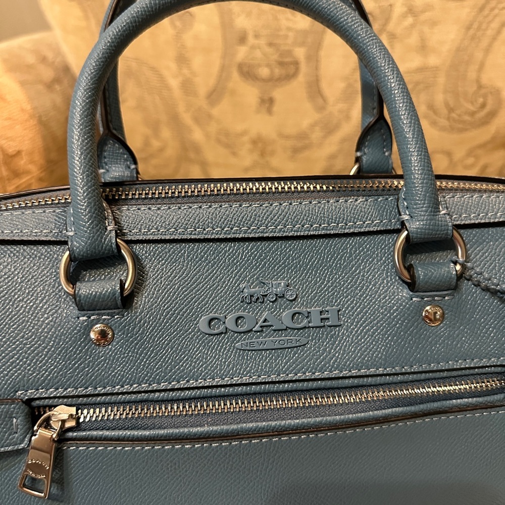Coach Teal Blue Pebbled Leather Rowan Satchel with Detachable Strap - Picture 2 of 13